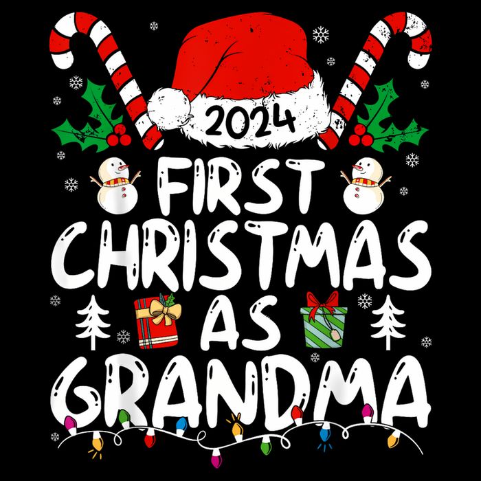 First Christmas As Grandma 2024 Family Matching New Grandma Stripe Pom Pom Beanie