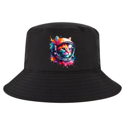 Funny Cat Astronaut Outer Space Watercolor Splash Cat Lover Cool Comfort Performance Bucket Hat