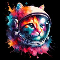 Funny Cat Astronaut Outer Space Watercolor Splash Cat Lover T-Shirt
