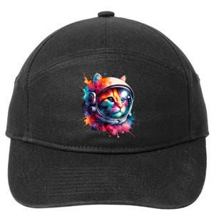 Funny Cat Astronaut Outer Space Watercolor Splash Cat Lover 7-Panel Snapback Hat