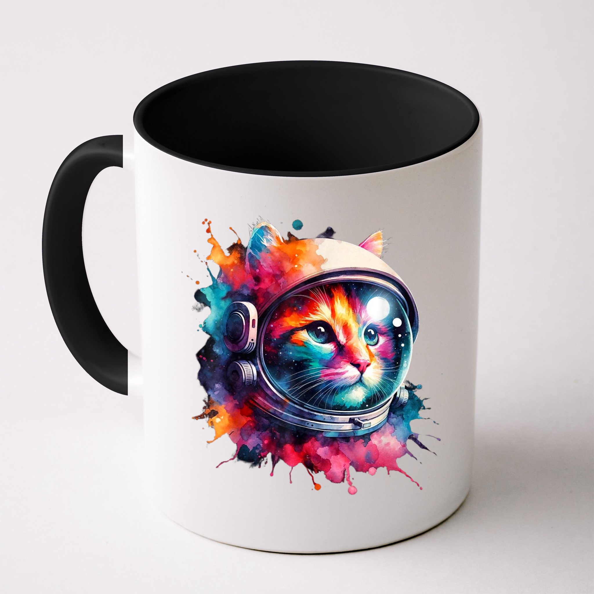 Funny Cat Astronaut Outer Space Watercolor Splash Cat Lover Mug
