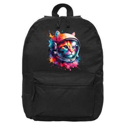 Funny Cat Astronaut Outer Space Watercolor Splash Cat Lover 16 in Basic Backpack