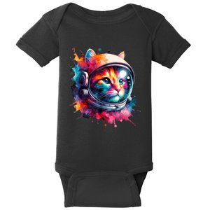 Funny Cat Astronaut Outer Space Watercolor Splash Cat Lover Baby Bodysuit