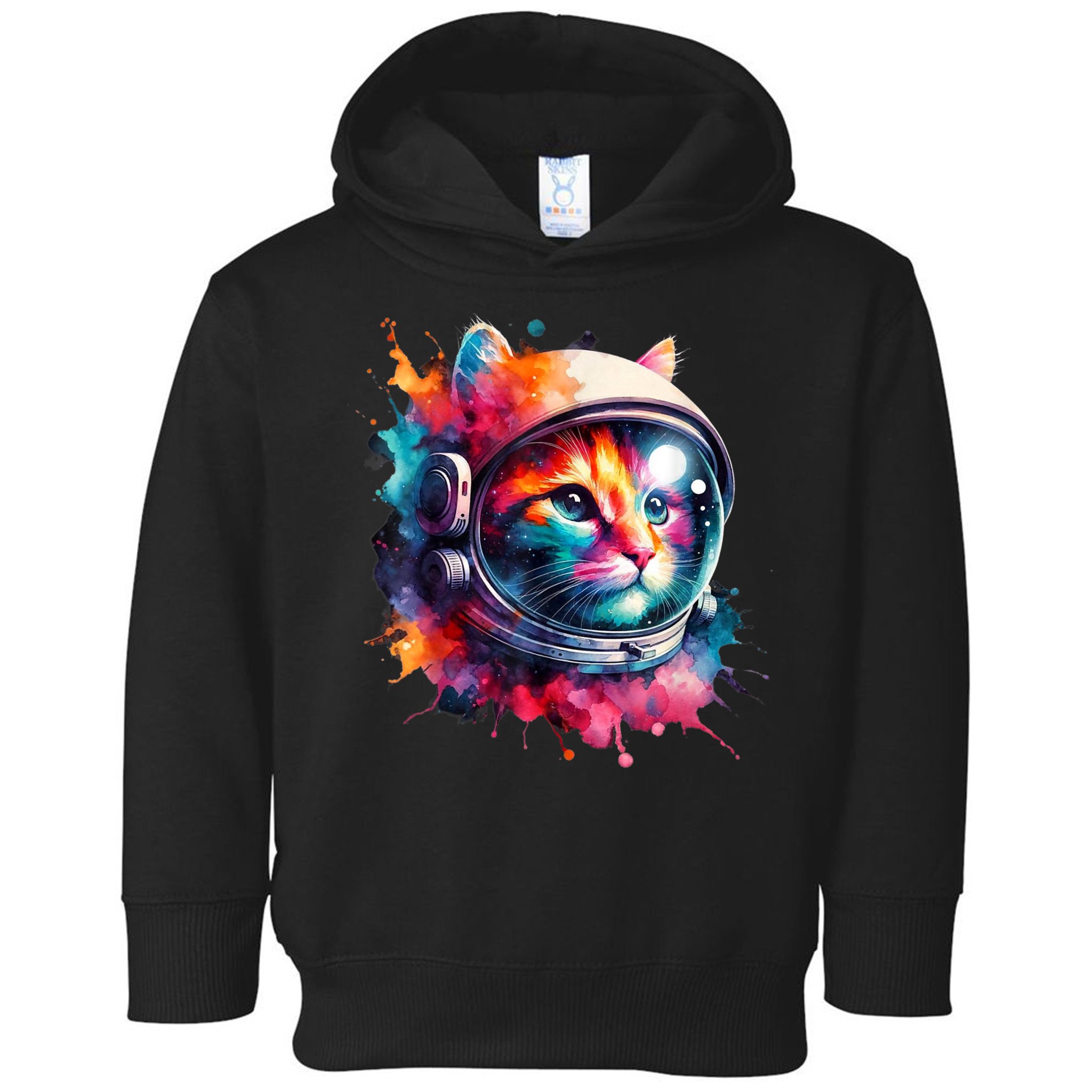 Funny Cat Astronaut Outer Space Watercolor Splash Cat Lover Toddler Hoodie