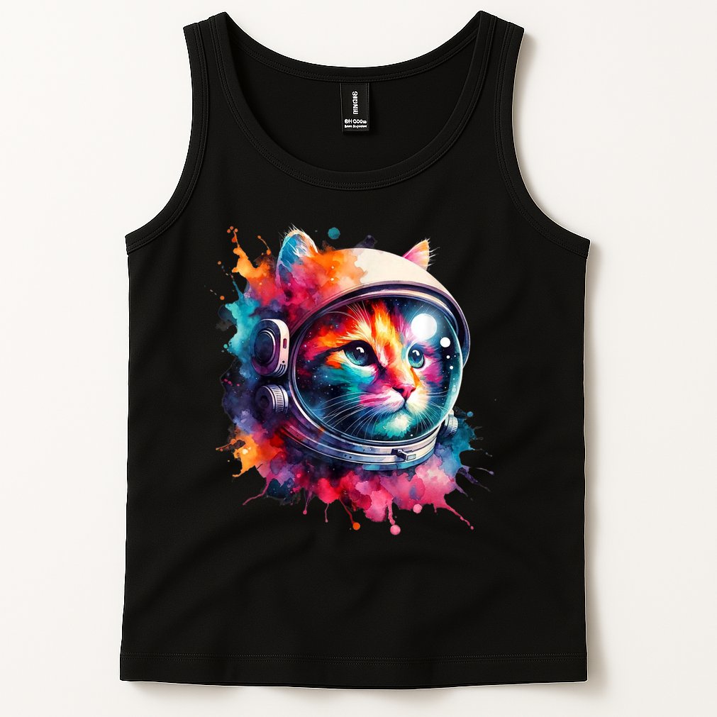 Funny Cat Astronaut Outer Space Watercolor Splash Cat Lover Tank Top