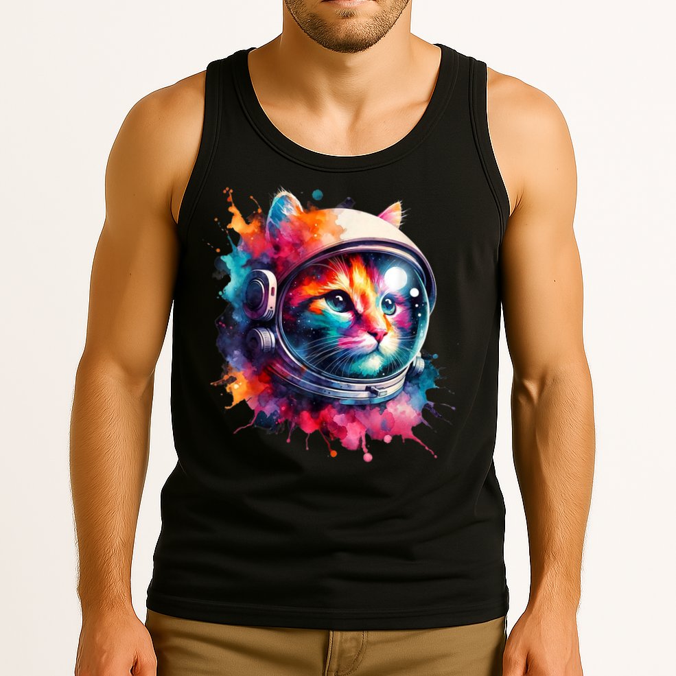 Funny Cat Astronaut Outer Space Watercolor Splash Cat Lover Tank Top