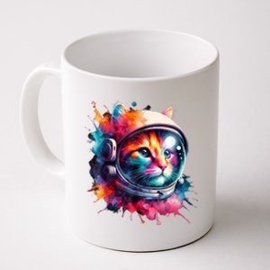 Funny Cat Astronaut Outer Space Watercolor Splash Cat Lover Coffee Mug