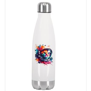 Funny Cat Astronaut Outer Space Watercolor Splash Cat Lover Stainless Steel Insulated Water Bottle