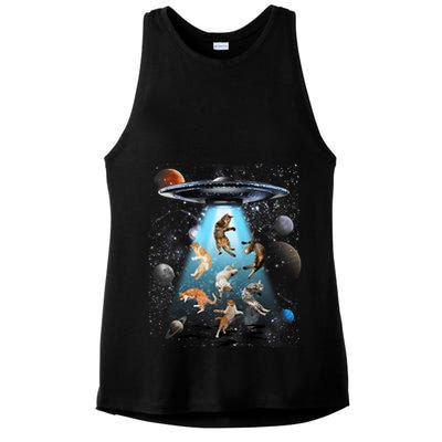 Funny Cat Astronaut Outer Space Watercolor Splash Cat Lover Ladies PosiCharge Tri-Blend Wicking Tank