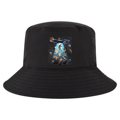 Funny Cat Astronaut Outer Space Watercolor Splash Cat Lover Cool Comfort Performance Bucket Hat