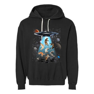 Funny Cat Astronaut Outer Space Watercolor Splash Cat Lover Garment-Dyed Fleece Hoodie