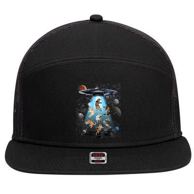 Funny Cat Astronaut Outer Space Watercolor Splash Cat Lover 7 Panel Mesh Trucker Snapback Hat