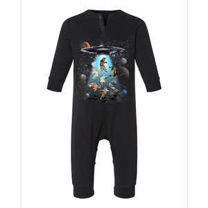 Funny Cat Astronaut Outer Space Watercolor Splash Cat Lover Infant Fleece One Piece