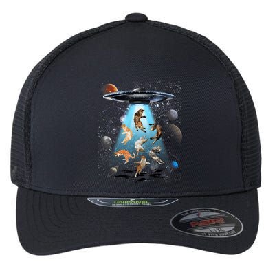 Funny Cat Astronaut Outer Space Watercolor Splash Cat Lover Flexfit Unipanel Trucker Cap