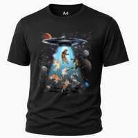 Funny Cat Astronaut Outer Space Watercolor Splash Cat Lover Performance Shirt