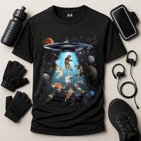 Funny Cat Astronaut Outer Space Watercolor Splash Cat Lover Performance Shirt