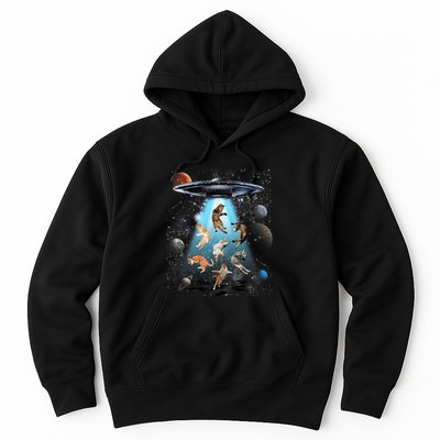 Funny Cat Astronaut Outer Space Watercolor Splash Cat Lover Hoodie