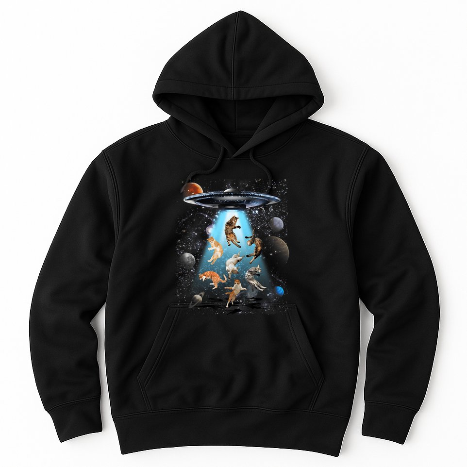 Funny Cat Astronaut Outer Space Watercolor Splash Cat Lover Hoodie