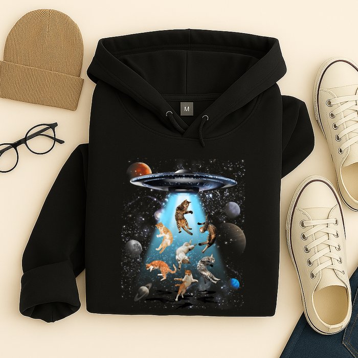 Funny Cat Astronaut Outer Space Watercolor Splash Cat Lover Hoodie