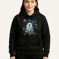 Funny Cat Astronaut Outer Space Watercolor Splash Cat Lover Hoodie