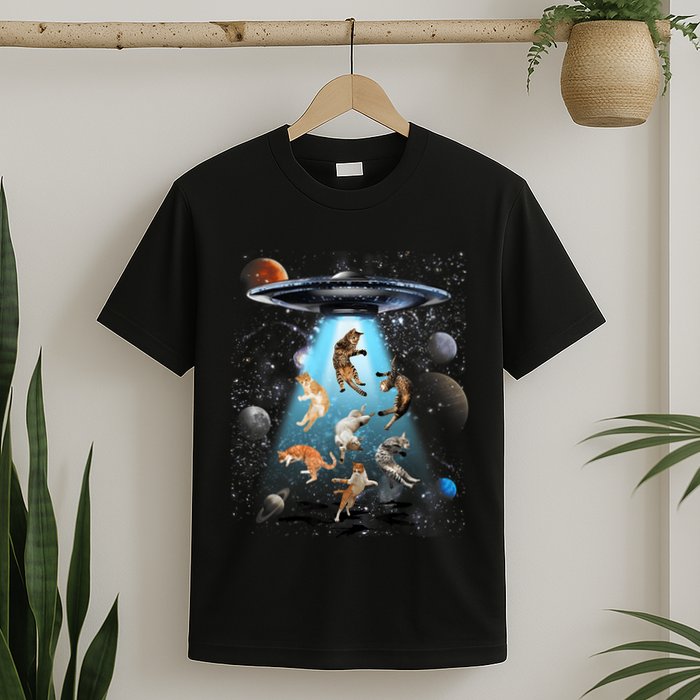 Funny Cat Astronaut Outer Space Watercolor Splash Cat Lover T-Shirt
