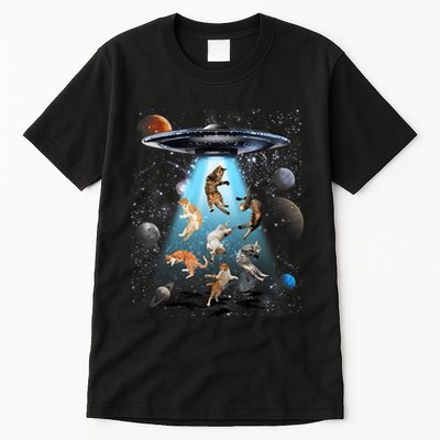 Funny Cat Astronaut Outer Space Watercolor Splash Cat Lover Tall T-Shirt