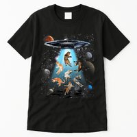 Funny Cat Astronaut Outer Space Watercolor Splash Cat Lover Tall T-Shirt