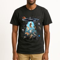 Funny Cat Astronaut Outer Space Watercolor Splash Cat Lover Tall T-Shirt