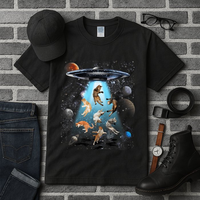 Funny Cat Astronaut Outer Space Watercolor Splash Cat Lover Tall T-Shirt