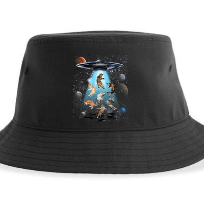 Funny Cat Astronaut Outer Space Watercolor Splash Cat Lover Sustainable Bucket Hat