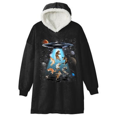 Funny Cat Astronaut Outer Space Watercolor Splash Cat Lover Hooded Wearable Blanket