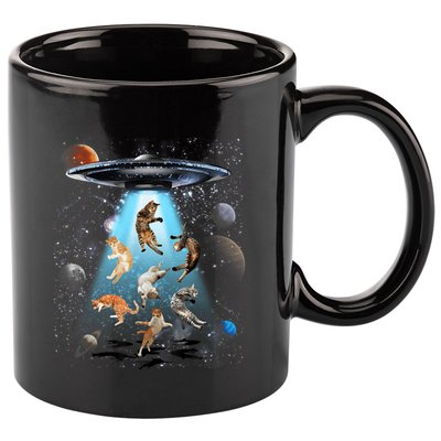 Funny Cat Astronaut Outer Space Watercolor Splash Cat Lover 11oz C Handle Ceramic Mug