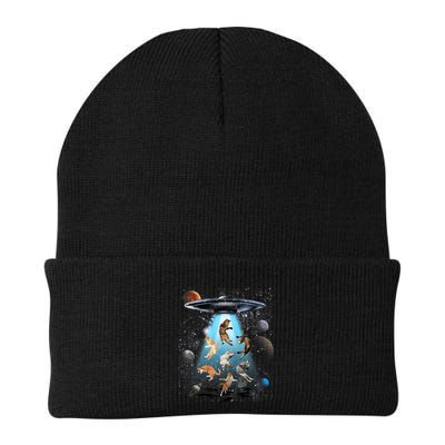 Funny Cat Astronaut Outer Space Watercolor Splash Cat Lover Knit Cap Winter Beanie