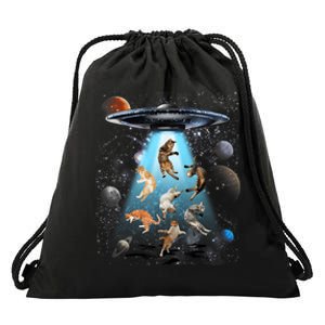 Funny Cat Astronaut Outer Space Watercolor Splash Cat Lover Drawstring Bag