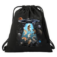 Funny Cat Astronaut Outer Space Watercolor Splash Cat Lover Drawstring Bag