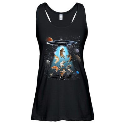 Funny Cat Astronaut Outer Space Watercolor Splash Cat Lover Ladies Essential Flowy Tank