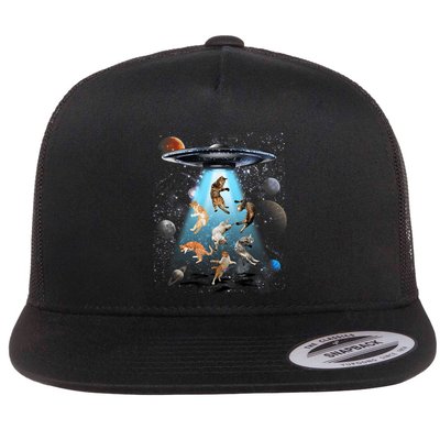 Funny Cat Astronaut Outer Space Watercolor Splash Cat Lover Flatbill Hat