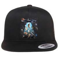 Funny Cat Astronaut Outer Space Watercolor Splash Cat Lover Flatbill Hat
