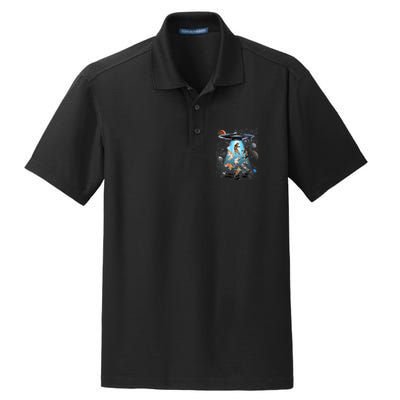 Funny Cat Astronaut Outer Space Watercolor Splash Cat Lover Dry Zone Grid Polo