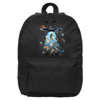 Funny Cat Astronaut Outer Space Watercolor Splash Cat Lover 16 in Basic Backpack