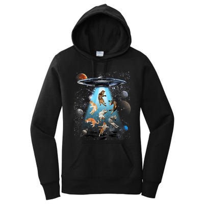 Funny Cat Astronaut Outer Space Watercolor Splash Cat Lover Women's Pullover Hoodie