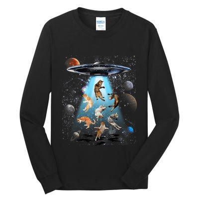 Funny Cat Astronaut Outer Space Watercolor Splash Cat Lover Tall Long Sleeve T-Shirt
