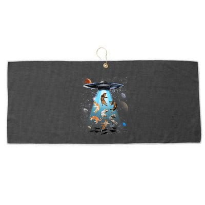 Funny Cat Astronaut Outer Space Watercolor Splash Cat Lover Large Microfiber Waffle Golf Towel