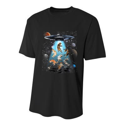 Funny Cat Astronaut Outer Space Watercolor Splash Cat Lover Youth Performance Sprint T-Shirt