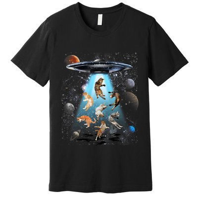 Funny Cat Astronaut Outer Space Watercolor Splash Cat Lover Premium T-Shirt