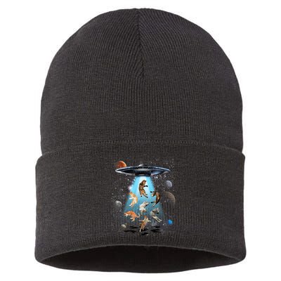 Funny Cat Astronaut Outer Space Watercolor Splash Cat Lover Sustainable Knit Beanie