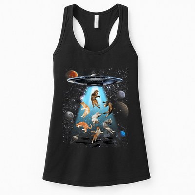 Funny Cat Astronaut Outer Space Watercolor Splash Cat Lover Womens Tank Top