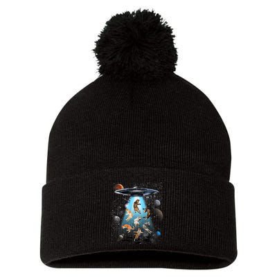 Funny Cat Astronaut Outer Space Watercolor Splash Cat Lover Pom Pom 12in Knit Beanie