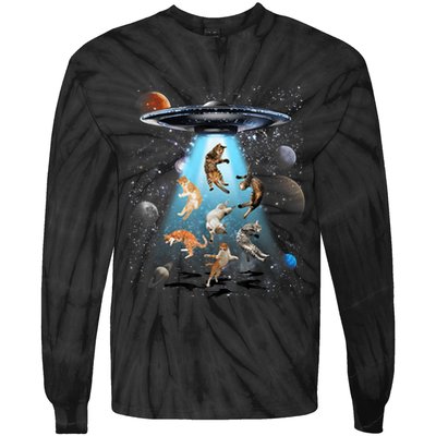 Funny Cat Astronaut Outer Space Watercolor Splash Cat Lover Tie-Dye Long Sleeve Shirt