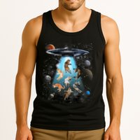 Funny Cat Astronaut Outer Space Watercolor Splash Cat Lover Tank Top